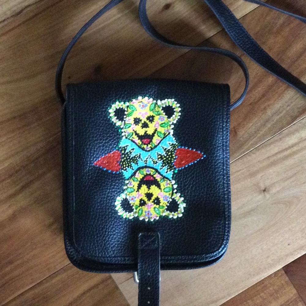 Upcycled Hand-Painted, Grateful Dead, Dancing Bears, GAP Crossbody Purse